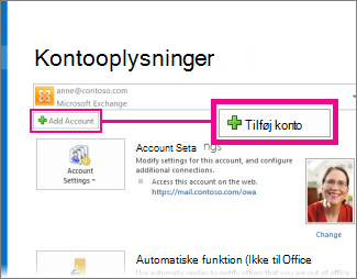 Kommandoen Tilføj konto i Backstage-visningen