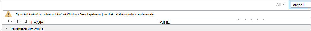 Outlookin hakuvaroitus