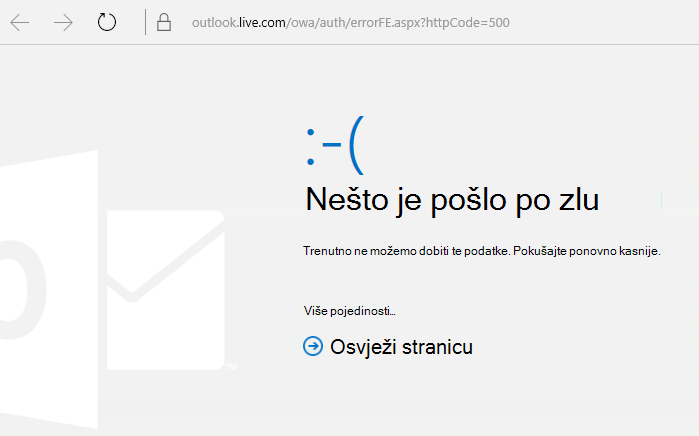 Pogreška s kodom 500 „Nešto nije u redu” na servisu Outlook.com