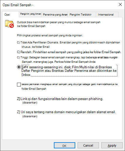 Opsi Email Sampah