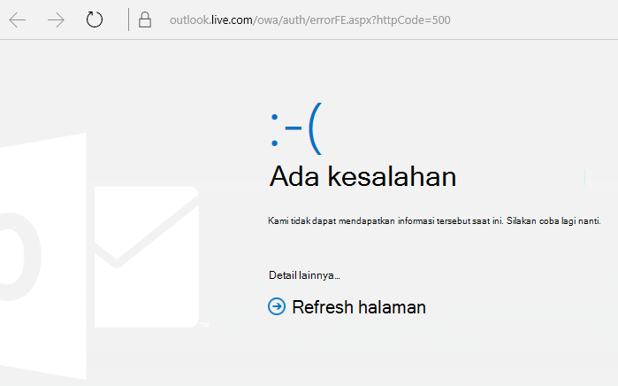 Kode kesalahan 500 "Terjadi kesalahan" Outlook.com