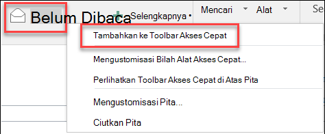 Tambahkan ke bilah alat akses cepat Outlook