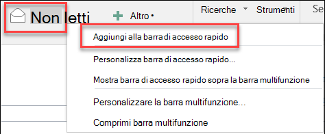 Aggiungi alla barra di accesso rapido di Outlook