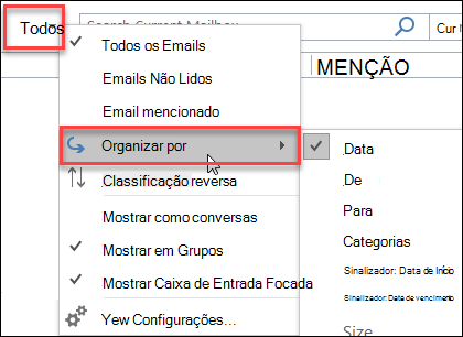 Menu Todos do Outlook