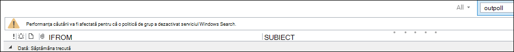 Avertisment despre căutarea Outlook