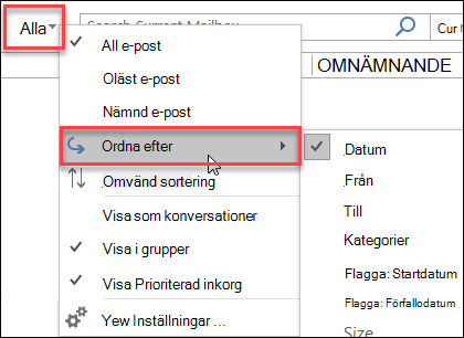 Menyn Alla i Outlook