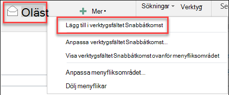 Lägg till kommando i verktygsfältet Snabbåtkomst i Outlook