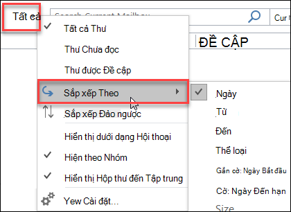 Menu Tất cả của Outlook